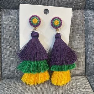 Mardi Gras Tassle Emblezzed  Earrings